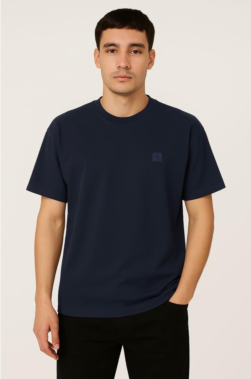 Premium Tencel Drop Shoulder T-Shirt – Navy Blue | 220 GSM