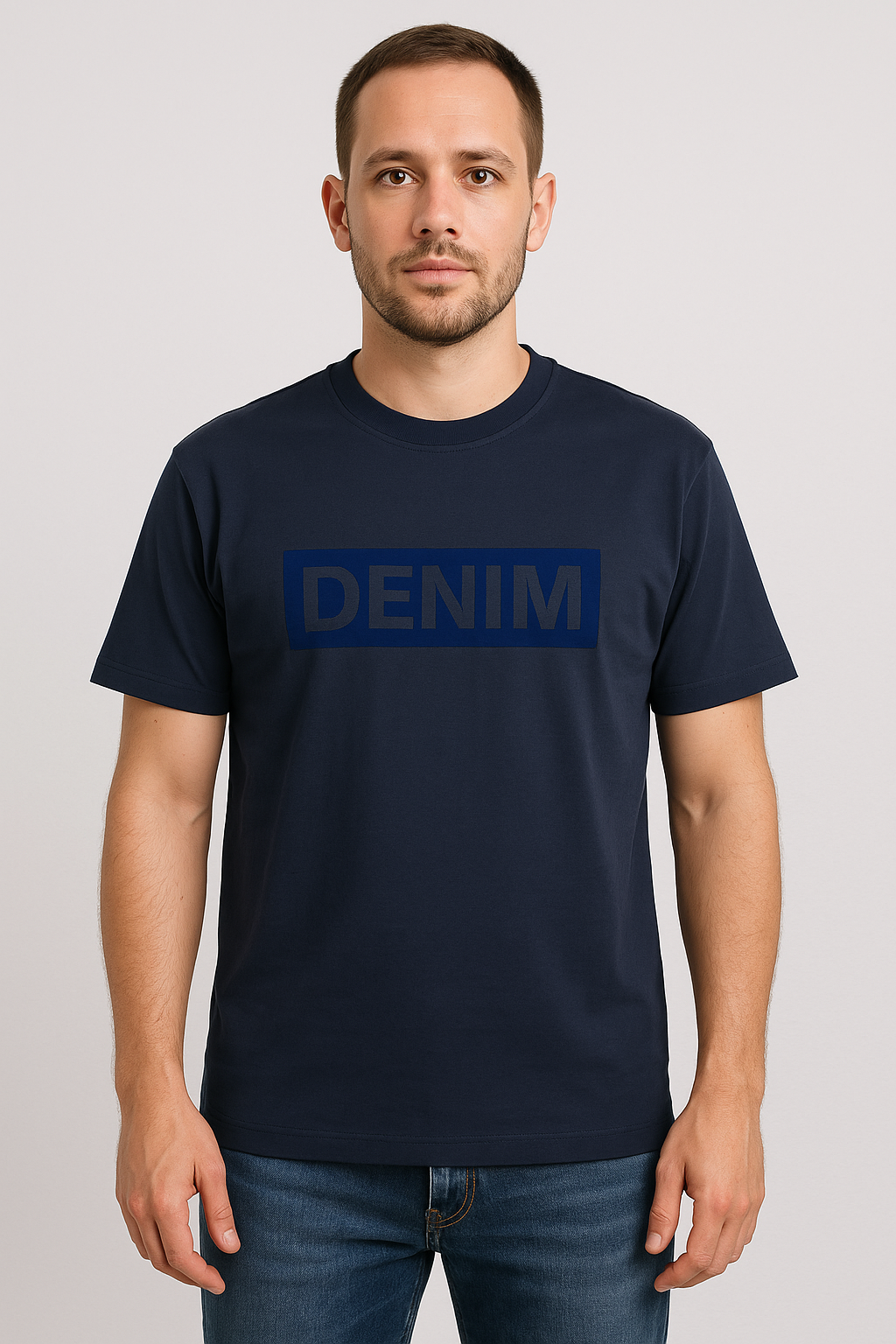 Premium Tencel Smart Fit Flock printed T-shirt – Navy Blue | 220 GSM
