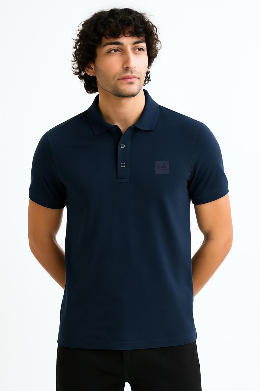 Premium Tencel Collar T-Shirt – Navy Blue | 220 GSM